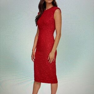 Calvin Klein Brocade-Texture Sleeveless Dress Color Red Size 10